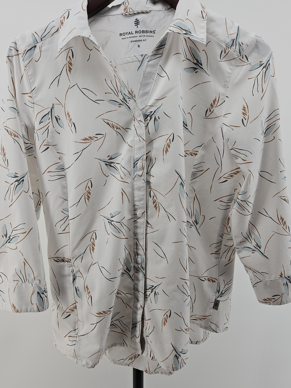 Royal Robbins Botanical Floral Button Up Shirt Womens Small Roll Tab Travel - Picture 5 of 7